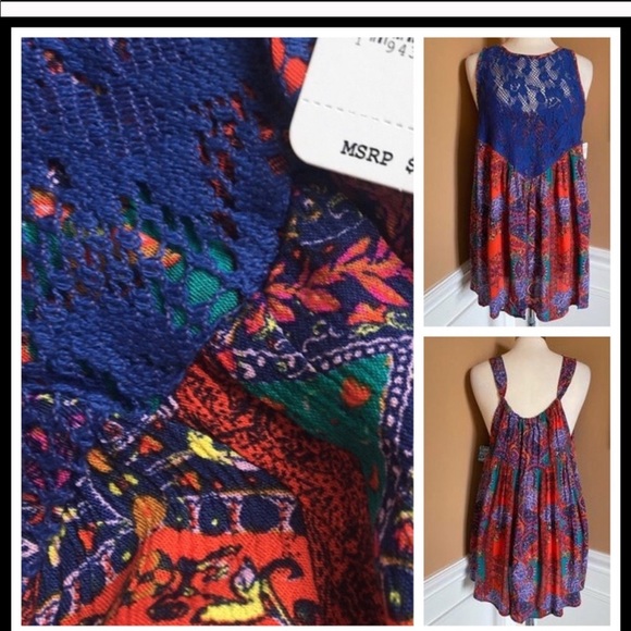 Free People Count Me In Trapeze Mini Dress Blue - Picture 3 of 7